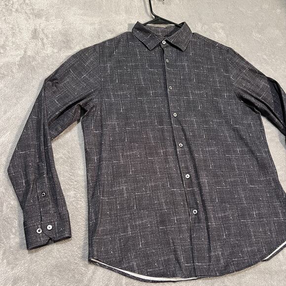 Bugatchi Shirt Mens Large Black OoohCotton Tech 8 Way Stretch Button Up Modern - Picture 2 of 9